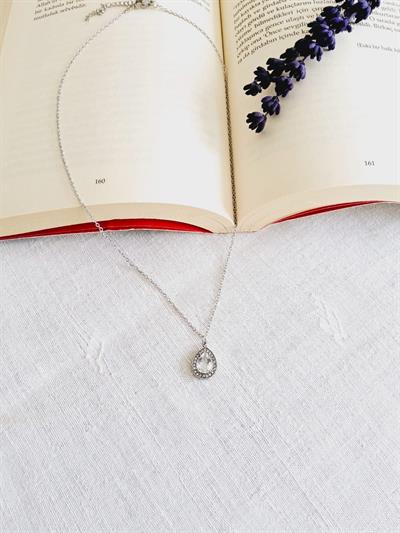Beyaz Taşlı Pandora Çelik Kolye (Gümüş) 0106158-01