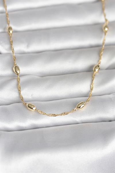 14K Gold Renk Burgu Zincirli Damla Topçuk Model 45cm Kadın Kolye - PRT3500EB10327