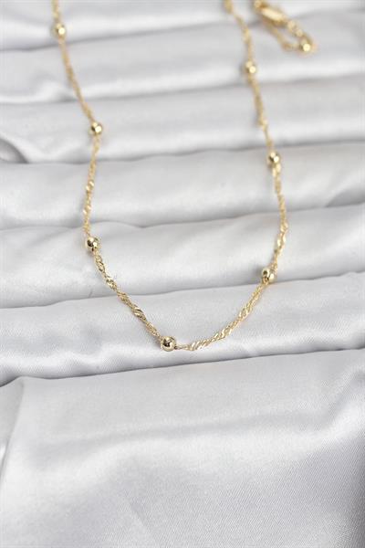 14K Gold Renk Burgu ve Top Zincirli Model 60cm Kadın Kolye - PRT3500EB10301
