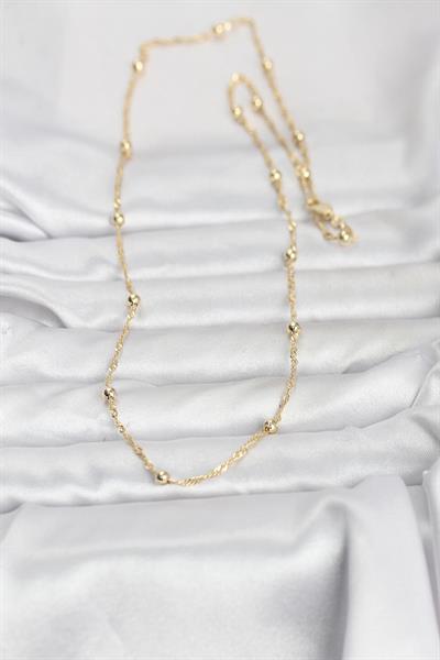 14K Gold Renk Burgu ve Top Zincirli Model 60cm Kadın Kolye - PRT3500EB10301