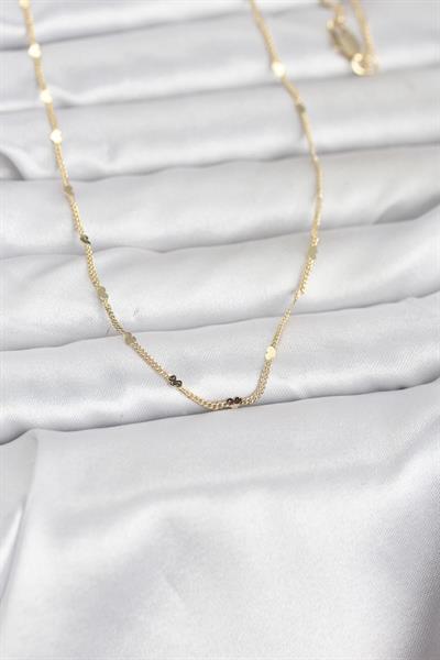 14K Gold Renk Ezme Kalp Detaylı 60cm Zincir Kadın Kolye - PRT3500EB10278