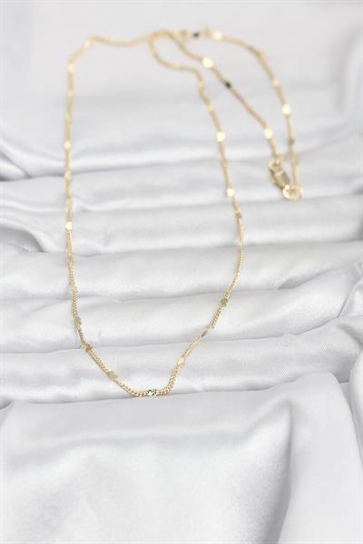 14K Gold Renk Ezme Kalp Detaylı 60cm Zincir Kadın Kolye - PRT3500EB10278