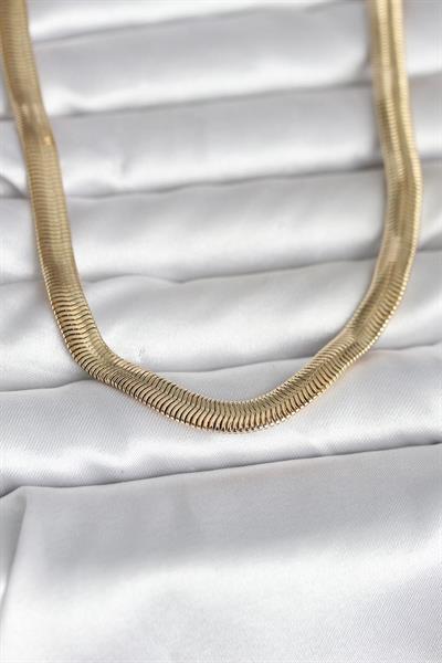 14K Gold Renk Kalın Yassı Yılan Zincir Model 45cm Kadın Kolye - PRT3500EB10332