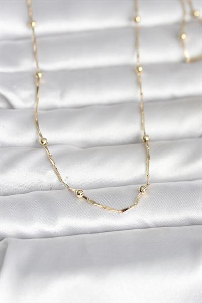 14K Gold Renk Kesme Çubuk Zincir Topçuklu Model 60cm Kadın Kolye - PRT3500EB10312