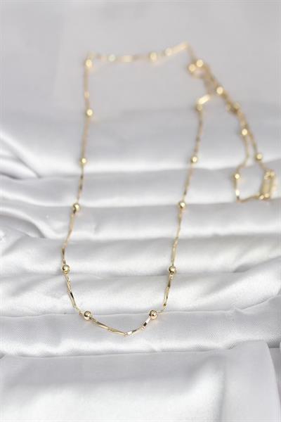 14K Gold Renk Kesme Çubuk Zincir Topçuklu Model 60cm Kadın Kolye - PRT3500EB10312