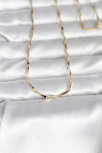 14K Gold Renk Kesme Çubuk Zincirli Model 60cm Kadın Kolye - PRT3500EB10314