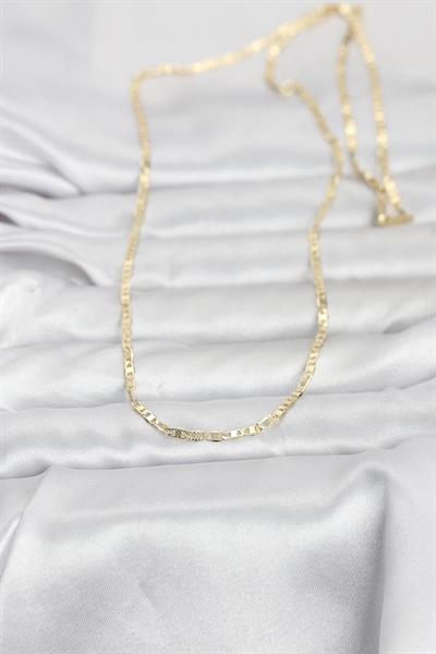 14K Gold Renk Lazerli Yassı Model Zincirli 60cm Kadın Kolye - PRT3500EB10292