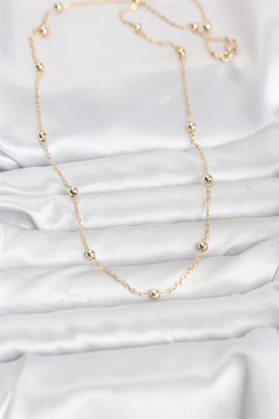 14K Gold Renk Pirinç Top Zincirli 60cm Kadın Kolye - PRT3500EB10266