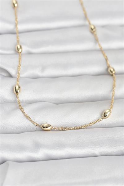 14K Gold Renk Topçuklu Burgu Zincir Model 60cm Kadın Kolye - PRT3500EB10289
