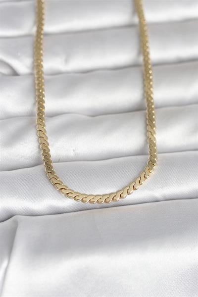 14K Gold Renk Yassı Ezme Zincir Model 60cm Kadın Kolye - PRT3500EB10322