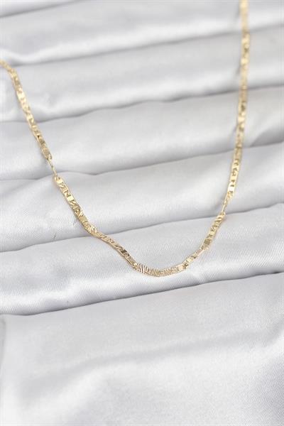14K Gold Renk Yassı Zincir Model 60cm Kadın Kolye - PRT3500EB10272