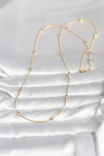 14K Gold Renk Yılan Zincirli Damla Topçuk Model 60cm Kadın Kolye - PRT3500EB10316