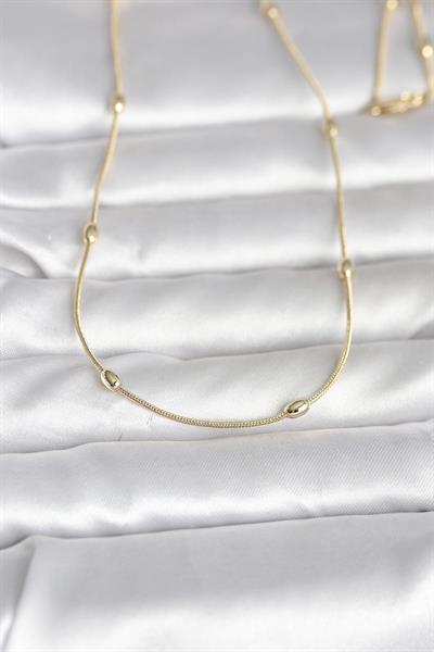 14K Gold Renk Yılan Zincirli Damla Topçuk Model 60cm Kadın Kolye - PRT3500EB10316