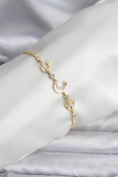 Charmlı Model Zirkon Taşlı Gold Renk Su Yolu Kadın Bileklik – PRT3500EB09588