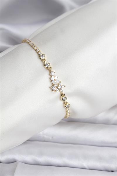 Çiçekli Model Zirkon Taşlı Gold Renk Su Yolu Kadın Bileklik – PRT3500EB09590