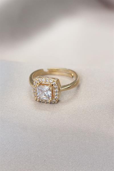 Gold Baget ve Zirkon Taşlı Kare Yüzük – PRT3500EB05160