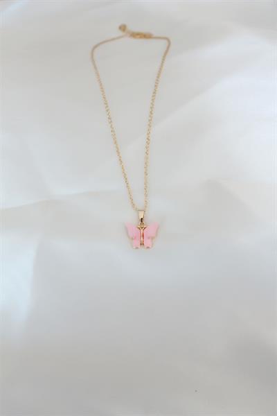 Gold Kaplama Pembe Sedefli Kelebek Kolye - PRT3500EB10127