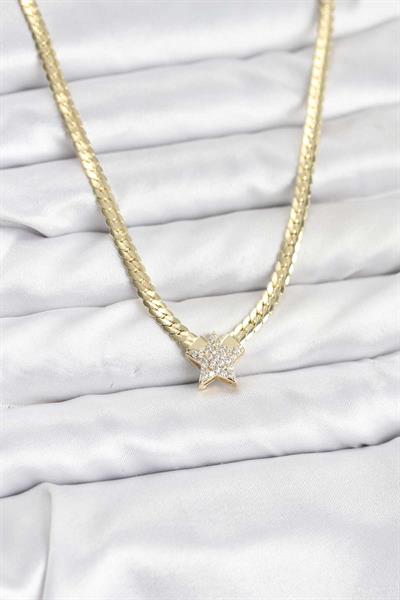 Gold Renk Pirinç Yıldız Zirkon Taşlı Kadın Kolye – PRT3500EB09783