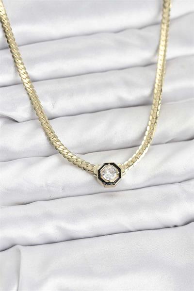 Gold Renk Pirinç Zirkon Taşlı Kadın Kolye – PRT3500EB09782