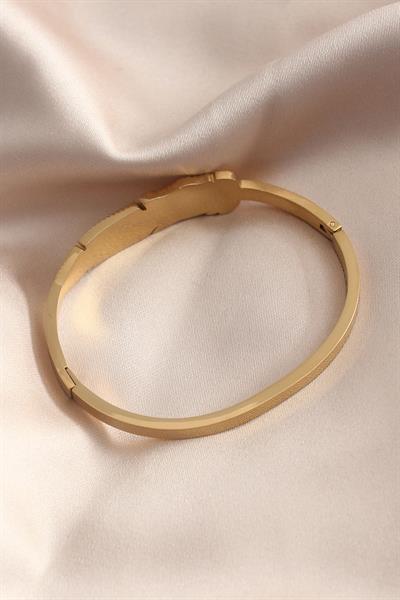 Gold Renk Yaprak Model Zirkon Taş Detay Kelepçe Kadın Bileklik – PRT3500EB00197