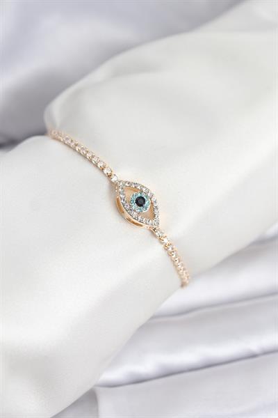 Göz Model Zirkon Taşlı Gold Renk Asansörlü Su Yolu Bileklik – PRT3500EB10073