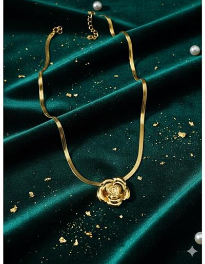 Gül Detaylı Çelik Kolye (Gold) 0106345