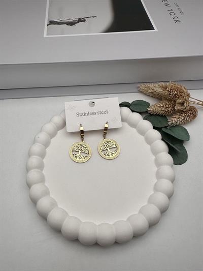 Hayat Ağacı çelik  Küpe KP430 (Gold)