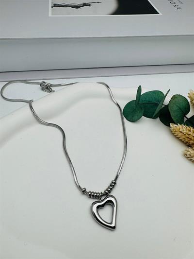 Kalp Çelik Kolye (Gümüş) 0106338-1