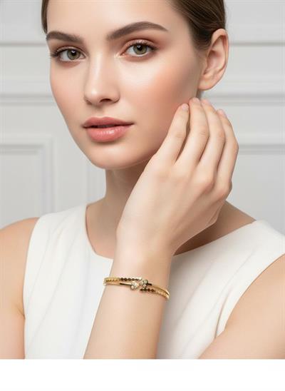 Kalp Detaylı Çelik Kelepçe (Gold)2164