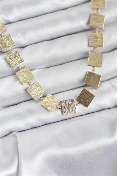 Kare Plaka Model Gold Renk Kadın Kolye - PRT3500EB10122