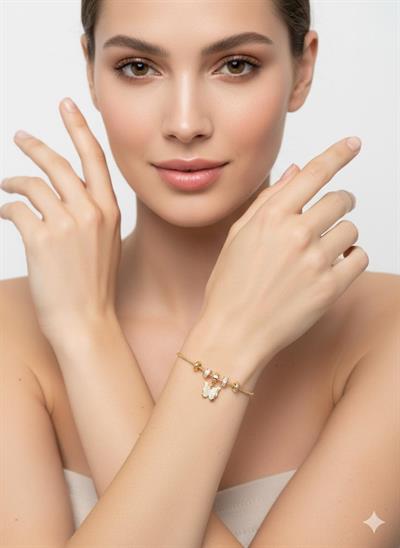 Kelebek Detaylı Çelik Bileklik (Gold) Blk 295