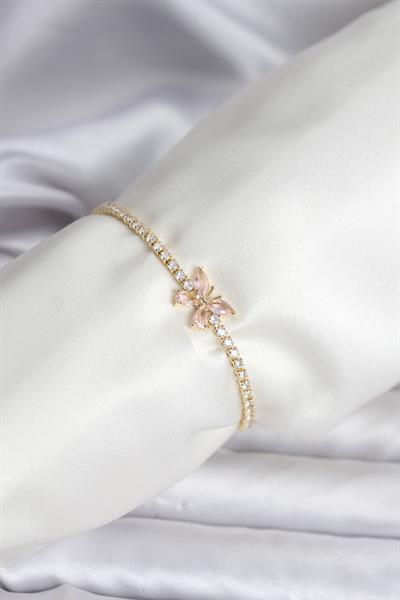 Kelebek Model Zirkon Taşlı Gold Renk Pirinç Su Yolu Kadın Bileklik – PRT3500EB09582