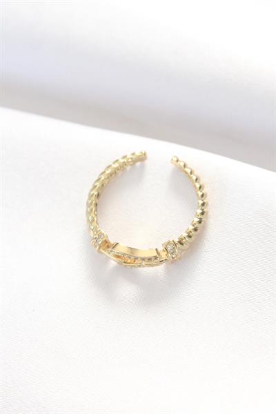 Kemer Tokası Tasarımlı Gold Renk Zirkon Taşlı Ayarlanabilir Yüzük – PRT3500EB01303