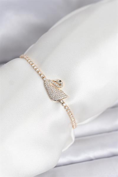 Kuğu Model Zirkon Taşlı Gold Renk Asansörlü Su Yolu Bileklik – PRT3500EB10077
