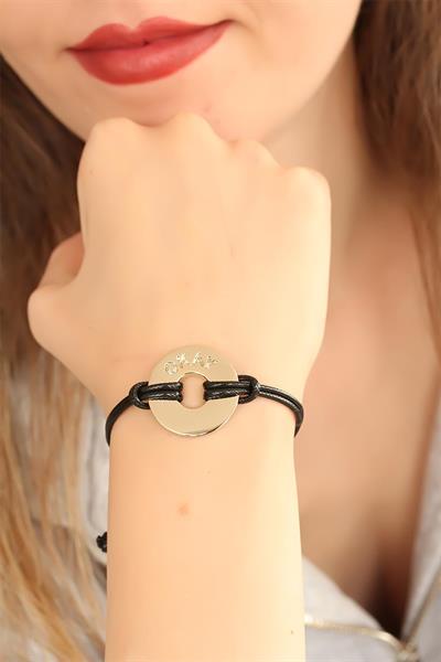 OKAY (İyi) Siyah Deri İpli Unisex Mood Bileklik – PRT3500EB00054