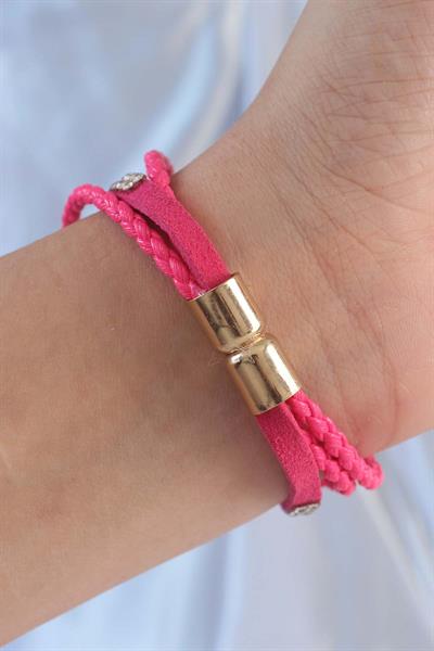 Pembe Renk Zirkon Taşlı Deri Çoklu Bileklik – PRT3500EB02383