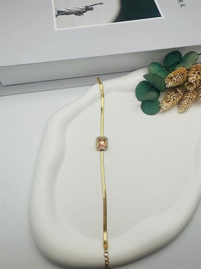 Pembe Taşlı Çelik Pandora Bileklik Gold) Blk 343-1