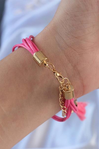 Pembe Zirkon Taşlı İpli Püskül Detay Çoklu Bileklik – PRT3500EB02390