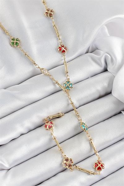 Pirinç Asorti Kalpli Yonca Model Gold Renk Zirkon Taşlı Y Kolye – PRT3500EB06410