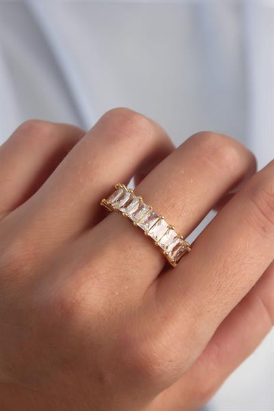 Pirinç Ayarlamalı Gold Renk Baget Taşlı Su Yolu Yüzük - PRT3500EB02129