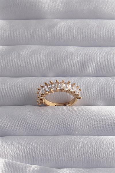 Pirinç Ayarlamalı Gold Renk Baget Taşlı Su Yolu Yüzük - PRT3500EB02129