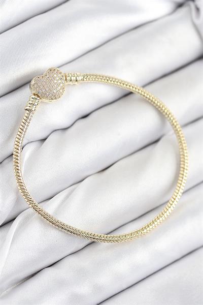 Pirinç Charm Zirkon Taşlı Kalp Model Gold Renk Kadın Bileklik – PRT3500EB08670