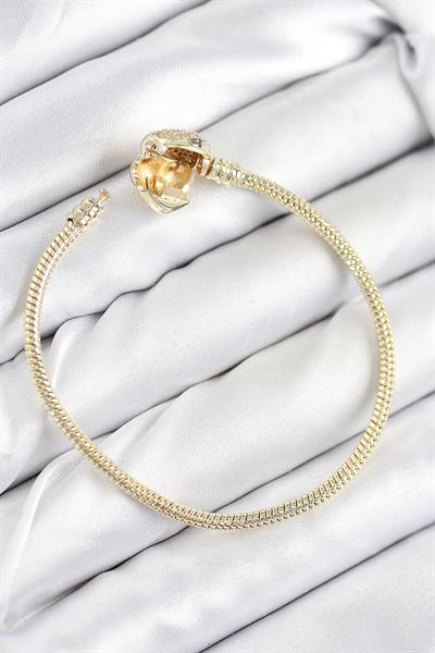 Pirinç Charm Zirkon Taşlı Kalp Model Gold Renk Kadın Bileklik – PRT3500EB08670