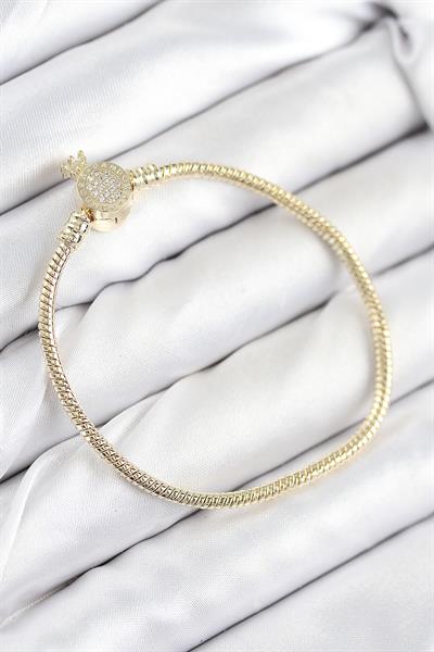 Pirinç Charm Zirkon Taşlı Taç Model Gold Renk Kadın Bileklik – PRT3500EB08669