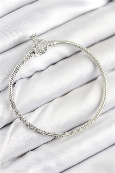 Pirinç Charm Zirkon Taşlı Taç Model Gümüş Renk Kadın Bileklik – PRT3500EB08663