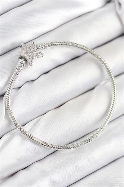Pirinç Charm Zirkon Taşlı Yıldız Model Gümüş Renk Kadın Bileklik – PRT3500EB08665