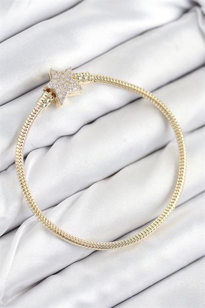 Pirinç Charm Zirkon Taşlı Yıldız Model Gold Renk Kadın Bileklik – PRT3500EB08671