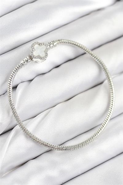 Pirinç Charm Zirkon Taşlı Yonca Model Gümüş Renk Kadın Bileklik – PRT3500EB08660
