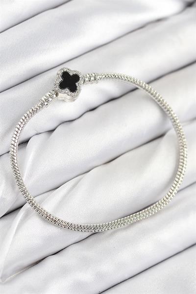 Pirinç Charm Zirkon Taşlı Yonca Model Gümüş Renk Kadın Bileklik – PRT3500EB08661