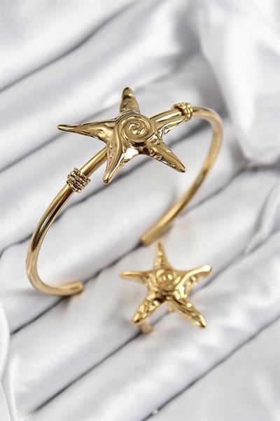 Pirinç Deniz Yıldızı Model Gold Renk Bileklik Yüzük Set – PRT3500EB08011